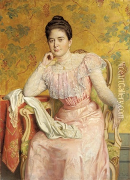 Bildnis Einer Dame In Rosa Kleid Oil Painting - Carl Probst