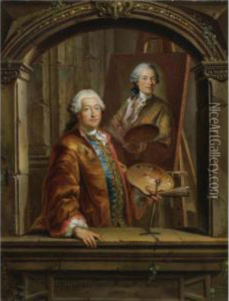 Portrait Of Georges Desmarees (1697-1776) At His Easel Paintinga Portrait Of Johann Christian Thomas Winck (1738-1797) Oil Painting - Bartholomaus Ignaz Weiss