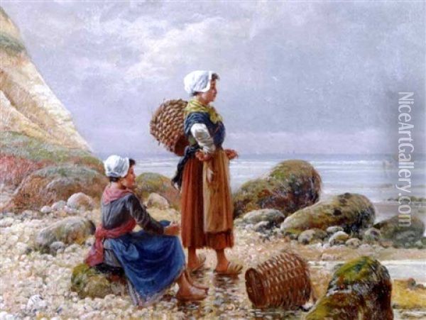 Fisherwomen At Work (+ Another, Similar; 2 Works) Oil Painting - Emile Godchaux