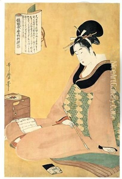Sore Azuma Nishiki-E. Ces Estampes D'Azuma Dites Brocarts Oil Painting - Kitagawa Utamaro