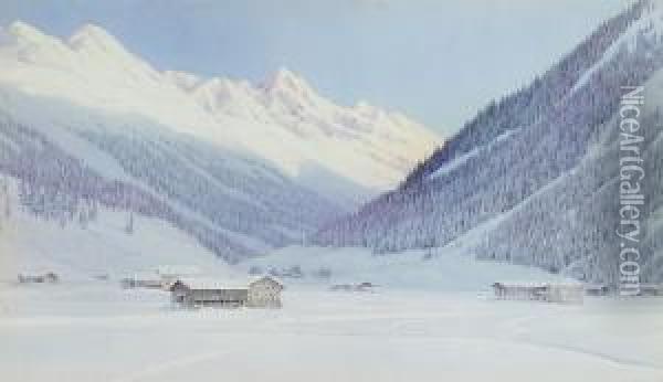 An Alpine Valley Oil Painting - George Nelson