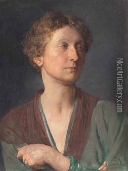 Portrait Of Pianist Marzelline Kudlic (1885-1957) Oil Painting - Rudolf Jettmar