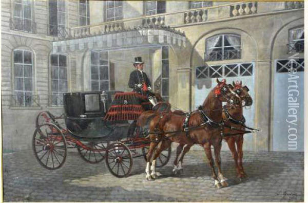 L'attente Dans La Cour De L'hotel Particulier Des Luart Oil Painting - Ernest Alexandre Bodoy