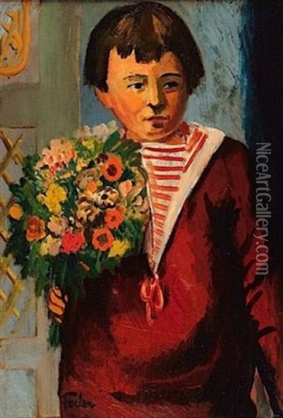 L'enfant Au Bouquet De Fleurs Oil Painting - Adolphe Aizik Feder
