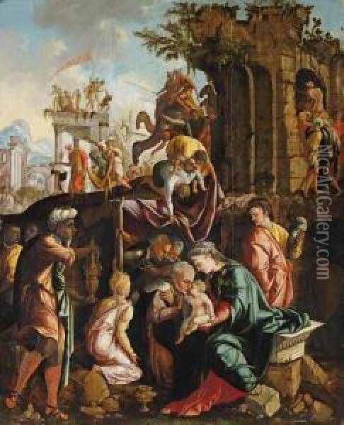 Anbetung Der Heiligendrei Konige Oil Painting - Jan Van Scorel