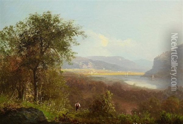 Hudson River Landscape Scene With Figure Oil Painting - Albert Bierstadt