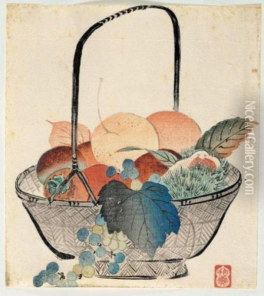 Surimono: Corbeille De Fruits Oil Painting - Morimura Hogi