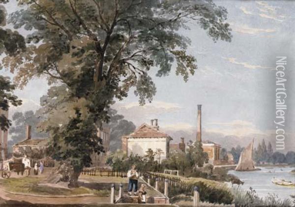 On The Thames, Possibly At Hammersmith Oil Painting - John Varley