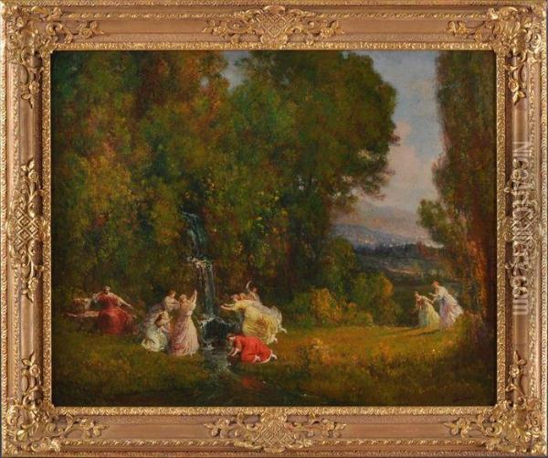 Maiden Frolicking In Pastoral Landscape Oil Painting - Francois Maury