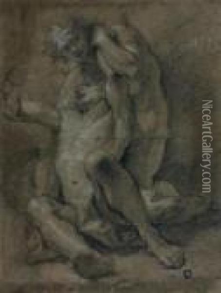 Deux Hommes Luttant Oil Painting - Aureliano Milani