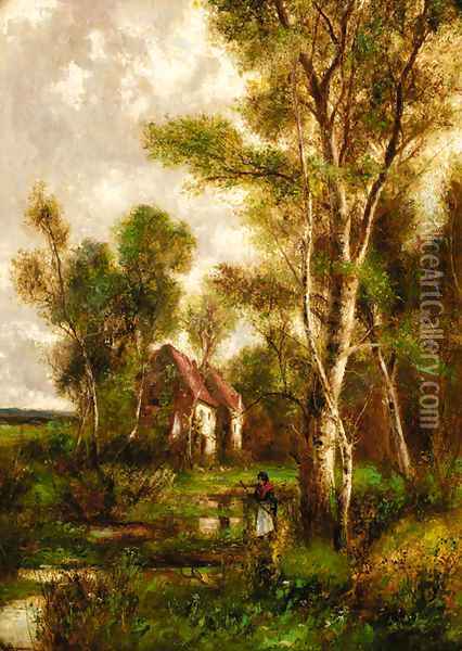 A wooded landscape with a peasant before a cottage Oil Painting - Abraham Hulk Jun.