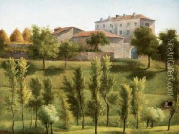 Paysage D'italie Aux Peupliers Oil Painting - Alexandre-Hyacinthe Dunouy