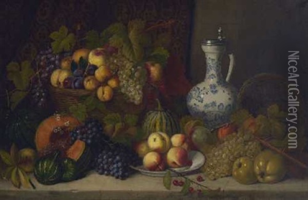Fruchtestillleben Mit Fayencekrug Oil Painting - Joseph Correggio