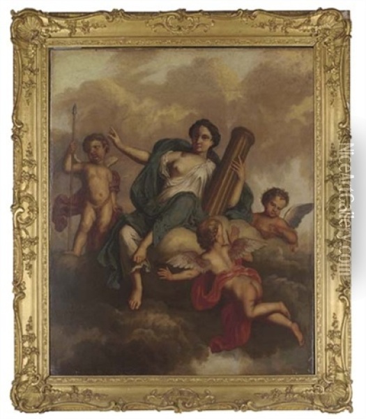 Fortitude Holding A Pillar, Supported By Putti Oil Painting - Sir James Thornhill