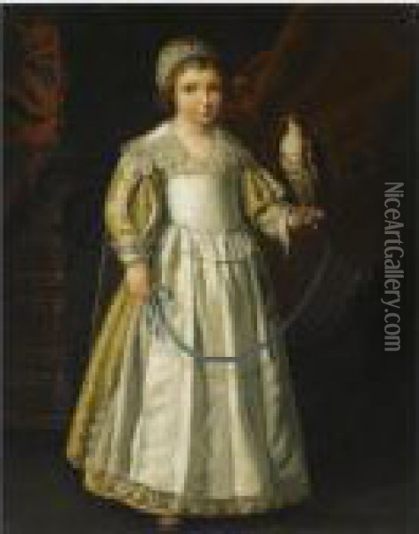 Portrait Of A Anne-marie De Chevreuse, Full Length, Holding A Falcon Aged Five Years Old Oil Painting - Philippe de Champaigne