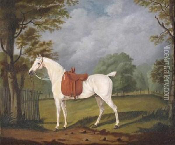 A Grey Hunter In A Landscape Oil Painting - John Sartorius