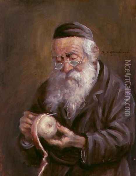 Jew with an Apple Oil Painting - Jan S. Markowski