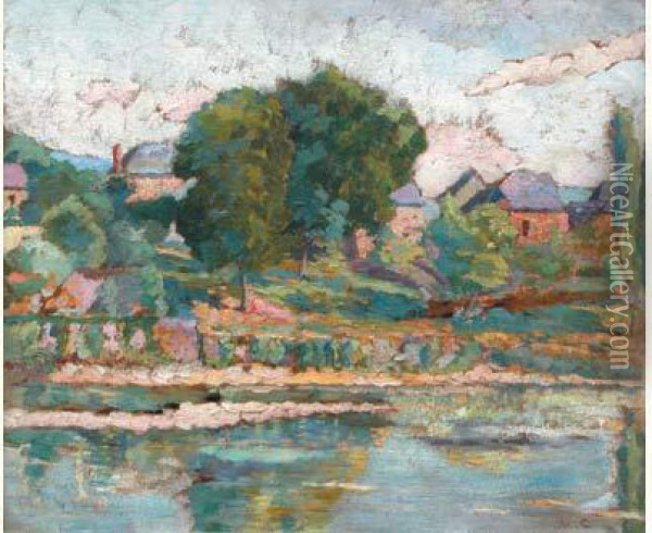 Village En Bord De Riviere Oil Painting - Victor Charreton