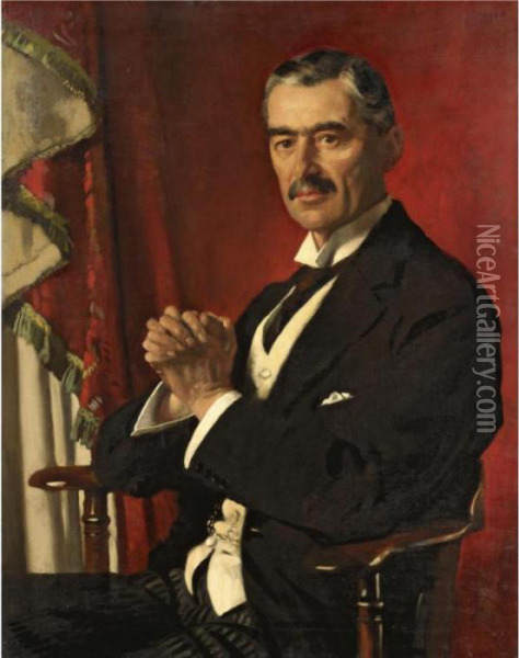 Portrait Of Neville Chamberlain Oil Painting - Sir William Newenham Montague Orpen