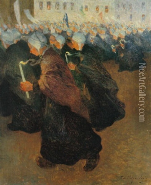 Procession De Nuit En Bretagne Oil Painting - Ferdinand du Puigaudeau