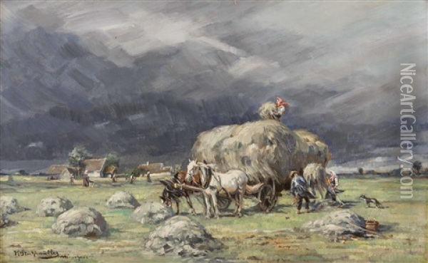 Aufziehendes Gewitter Bei Der Heuernte Oil Painting - Karl Stuhlmueller