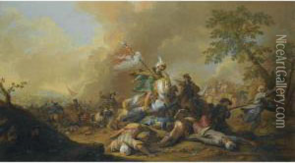A Battle Between Christians And Turks Oil Painting - Ignace Jacques Parrocel