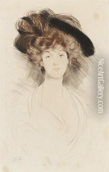 Portrait Of A Lady In A Hat Oil Painting - Paul Cesar Helleu