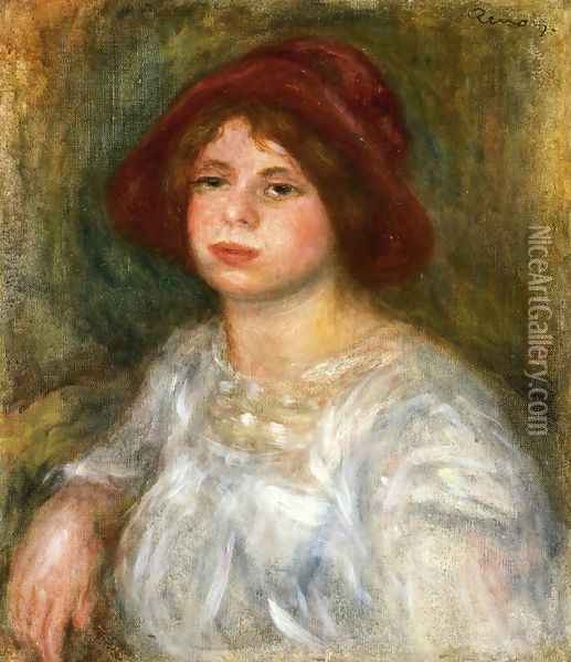 Girl in a Red Hat Oil Painting - Pierre Auguste Renoir