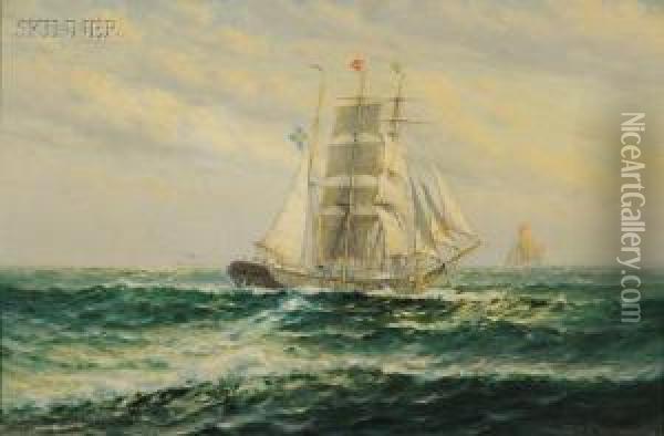 Sailing Vessel Headed For The Harbor Oil Painting - Theodor Victor Carl Valenkamph