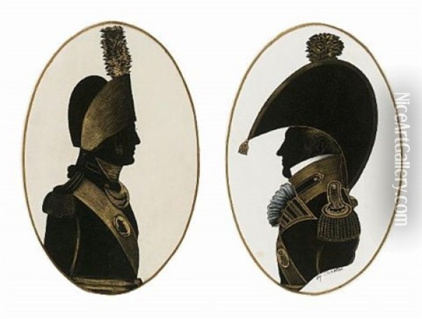 An Officer Wearing Jacket, Epaulette, Gorget And Tricorn With Plume (+ An Officer, A Volunteer (?) Wearing Jacket With Epaulette, Frilled Chemise And Bicorn With Plume, Sgd.; 2 Works) Oil Painting - A. Charles