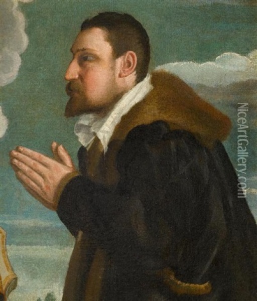 Portrait Eines Stifters In Verehrung Oil Painting - Giovanni Paolo Cavagna