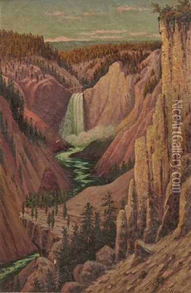 Lower Falls And Grand Canyon Of Yellowstone From Hayden Point Oil Painting - Grafton Tyler Brown