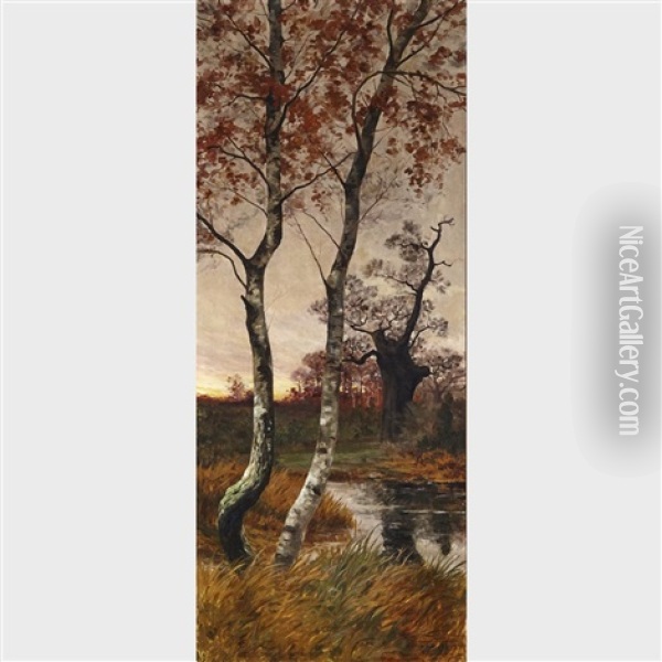 Birch Trees In A Fall Landscape Oil Painting - Paul Emile Berton