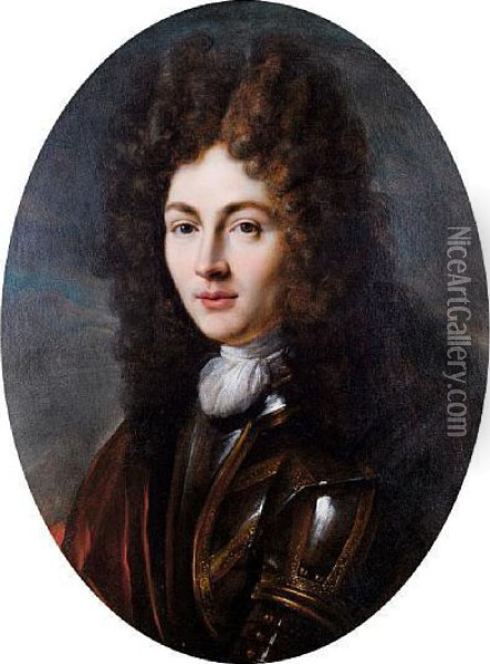 Portrait Of A Gentleman, Said To Be Louis Debourbon, Bust-length, In Armour Oil Painting - Robert Tournieres