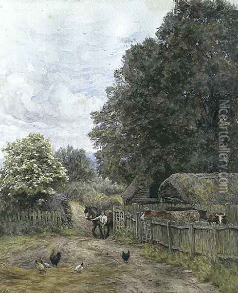 A Farmyard Oil Painting - Helen Mary Elizabeth Allingham