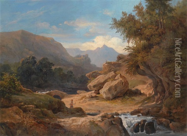 Italienische Landschaft Mit Hirten Und Wassertragerin Oil Painting - Karoly Marko the Elder