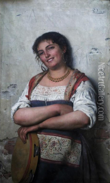 The Tambourine Girl Oil Painting - Pasquale Celommi