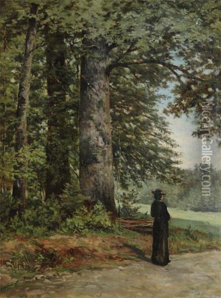 Woman In Black At The Fringe Of The Woods Oil Painting - Jean-Pierre-Francois Lamoriniere