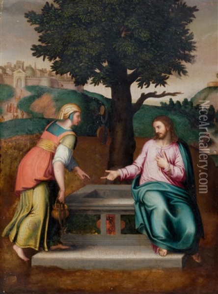 Christ And Rebecca At The Well Oil Painting - Marcello Venusti