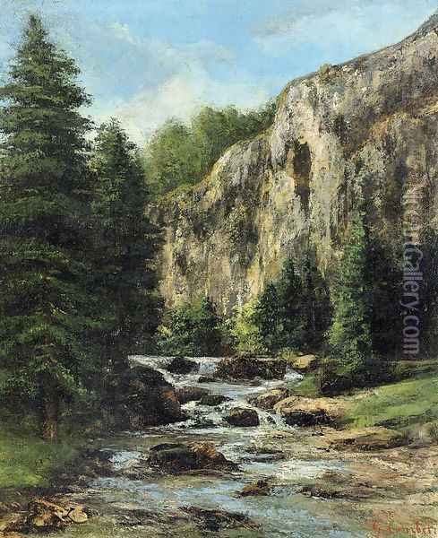 Study for 'Landscape with Waterfall' Oil Painting - Gustave Courbet