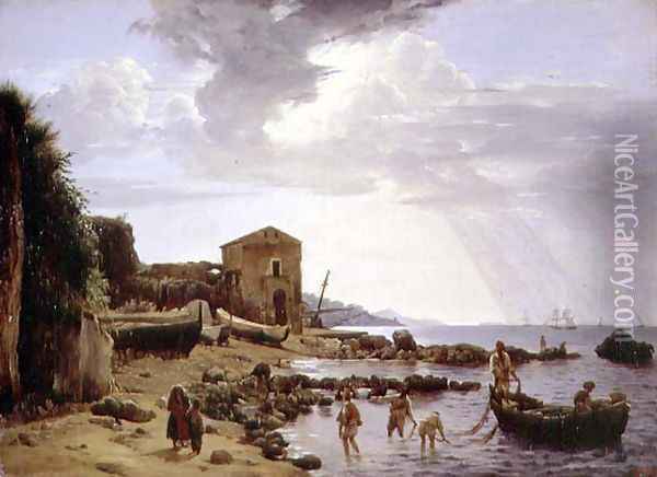 The Beach at Sorrento with a View of the Island of Capri Oil Painting - Silvestr Fedosievich Shchedrin