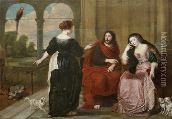 Christ In The House Of Martha And Mary Oil Painting - Erasmus Quellinus II