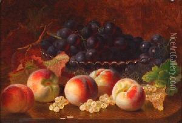 Still Life Of Peaches, Damsons And Gooseberries Oil Painting - Eloise Harriet Stannard