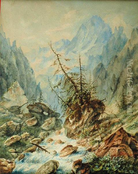 Pejzaz Alpejski Oil Painting - Kanty Jan Hruzik