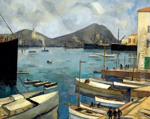 Vue Du Port De Naples Oil Painting - Louis Robert Antral
