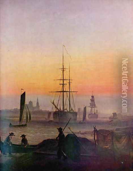 Ships in the port of grab forest Oil Painting - Caspar David Friedrich
