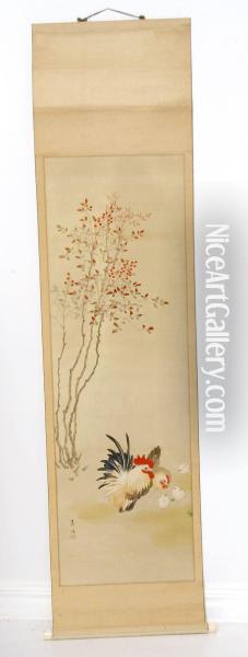 Japan, 
Signerad Oil Painting - A. Kakemono