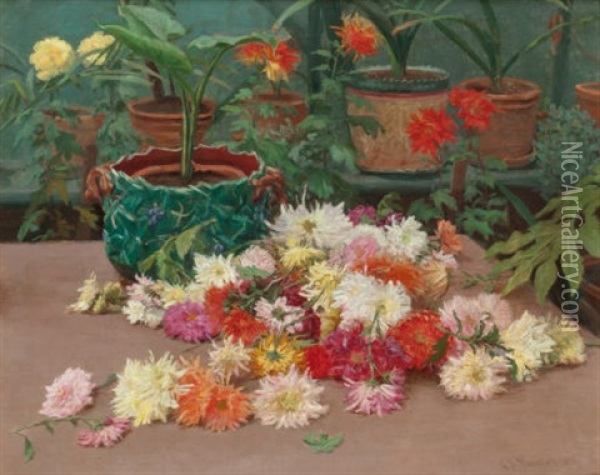 Cuttings In The Greenhouse, 1898 Oil Painting - Gaylord Sangston Truesdell