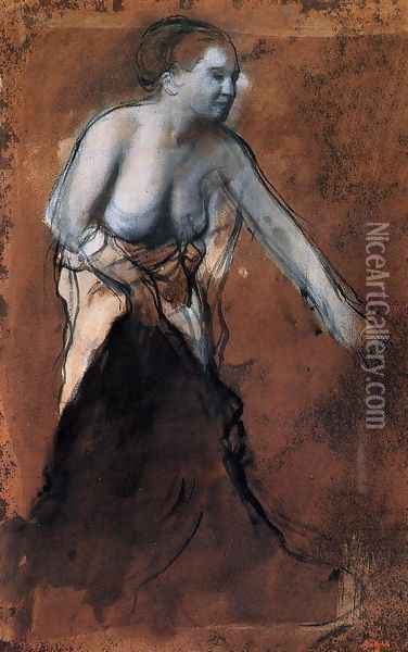 Standing Female Figure with Bared Torso Oil Painting - Edgar Degas
