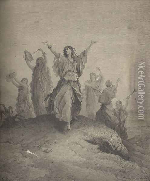 Jephthah Met By His Daughter Oil Painting - Gustave Dore